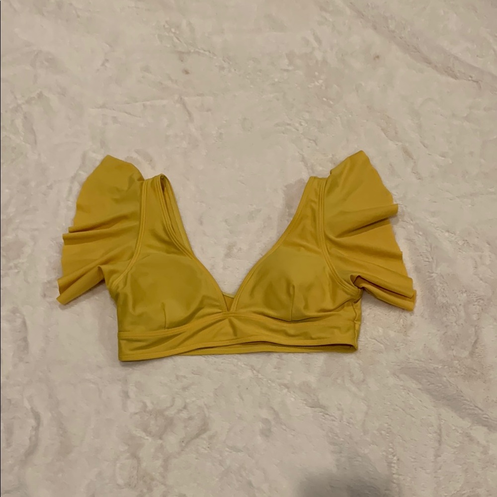 PatPat Yellow Ruffled Crop Top with Cap Sleeves